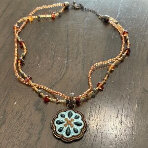 Avon Amber and Turquoise Floral Pendant Necklace